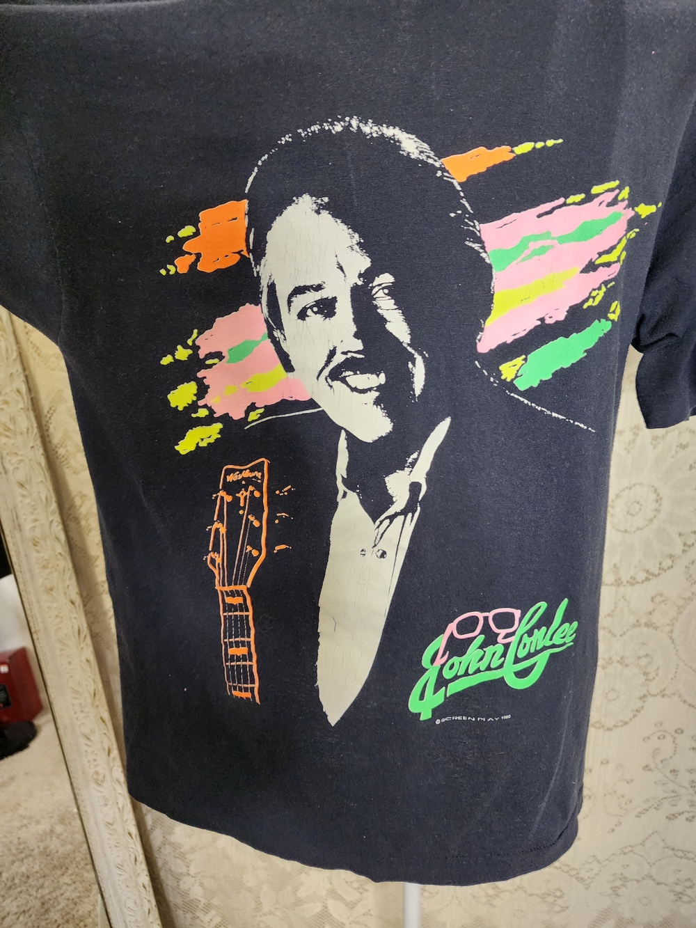 Vintage John Conlee Black Graphic Tee with Neon Accent